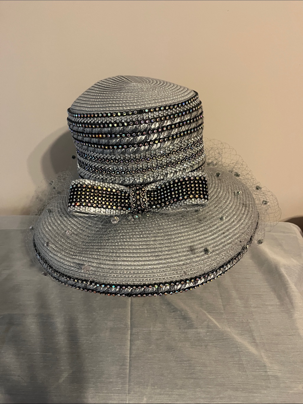 Elegant Silver/Black Rhinestones Hats Shellie Mcdowell